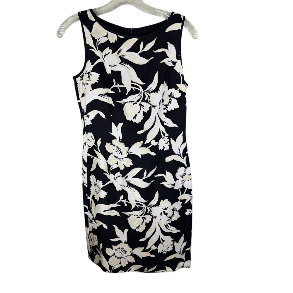 Ann Taylor Size 2 Black Floral Sleeveless Dress 100% Silk‎